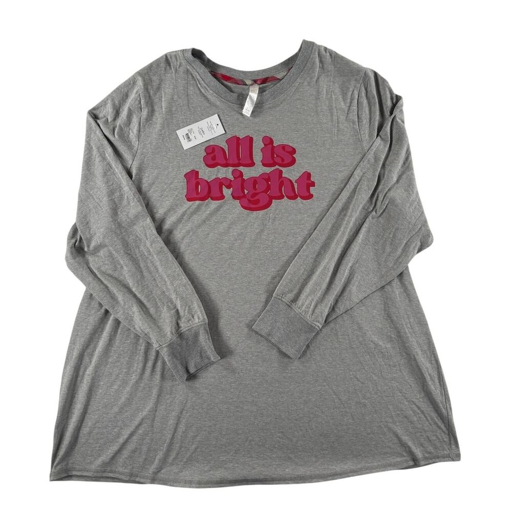 NWT Sleep by Cacique Womens Long Sleeve Christmas Pajama Shirt  - Grey - 18/20